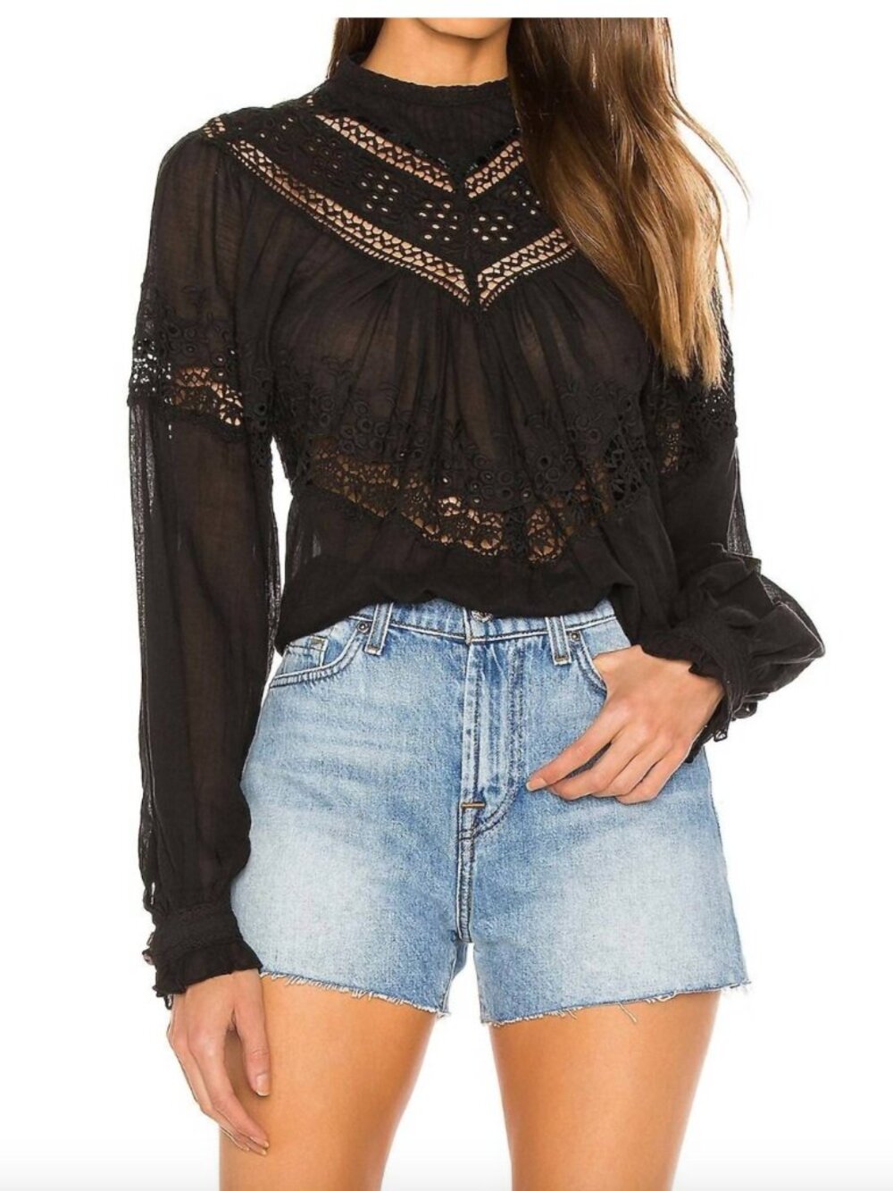 NWT! FREE PEOPLE Abigail Black Victorian Button Down Top Size Extra Small